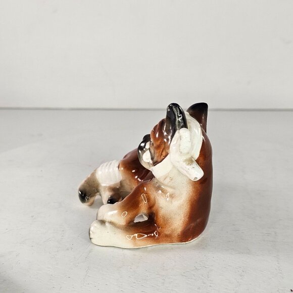 Vintage Ceramic Boxer Dog Figurine Brown & White Bandaged Injured Crying - Picture 4 of 9